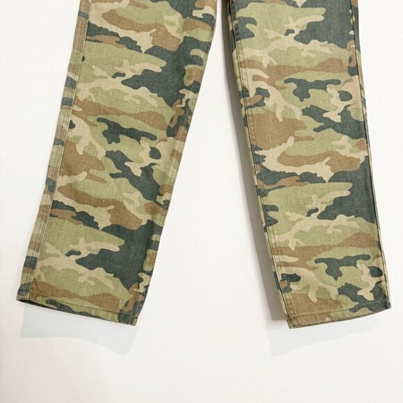 Free People Remy Camo High Rise Straight Leg Cropped Cotton Pants Green Size 24 - Picture 5 of 12